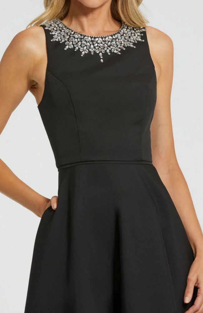 Crepe Emb Neck High Low Gown