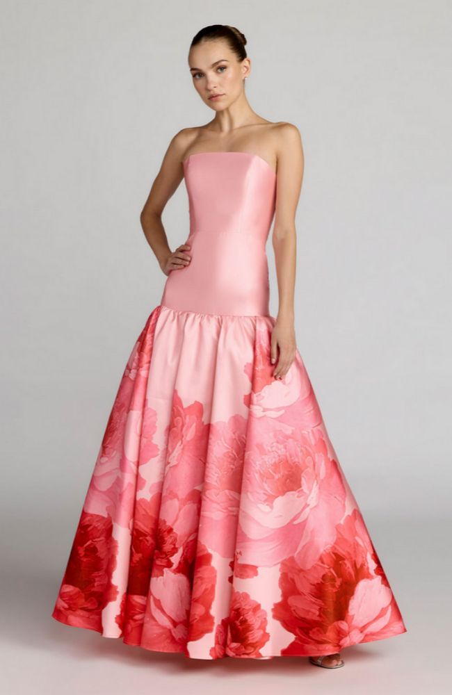 Mikado Strapless Drop Waist Gown
