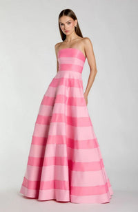 Striped Satin Strapless Gown