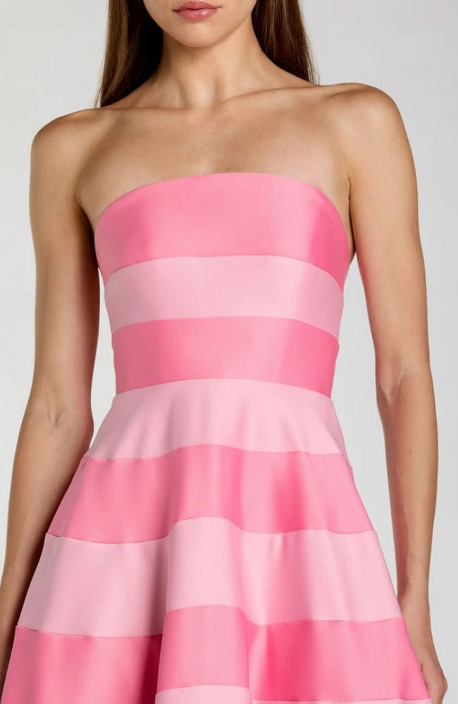 Striped Satin Strapless Gown