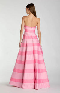 Striped Satin Strapless Gown