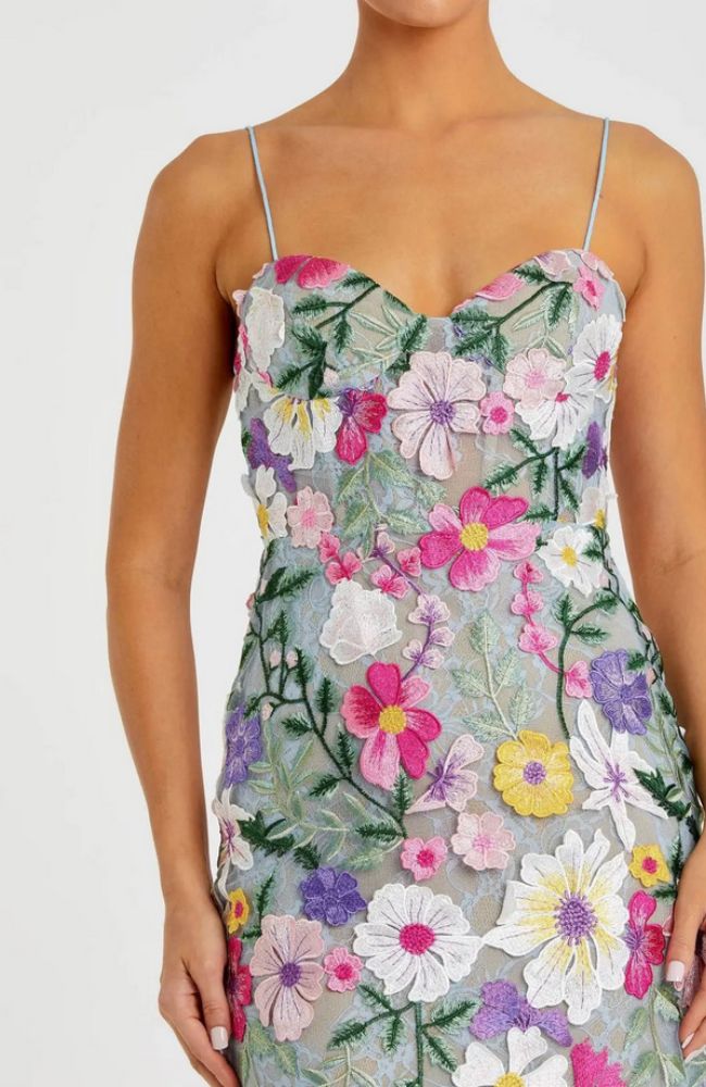 Floral Sleeveless Bustier Gown