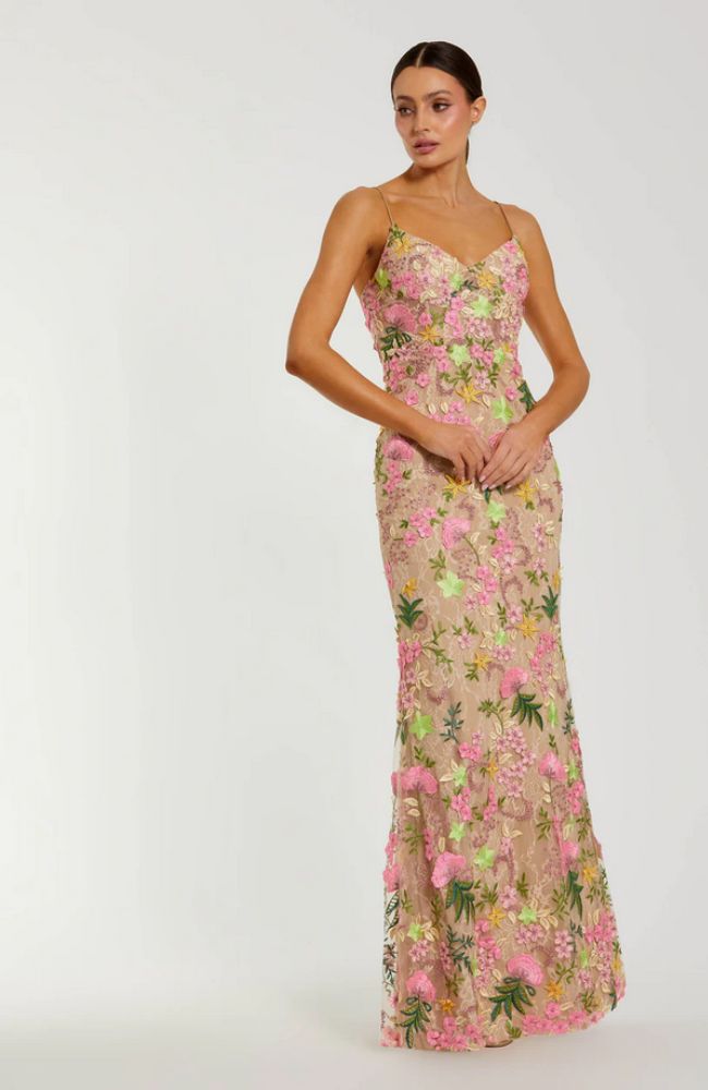 Floral Emb Column Gown