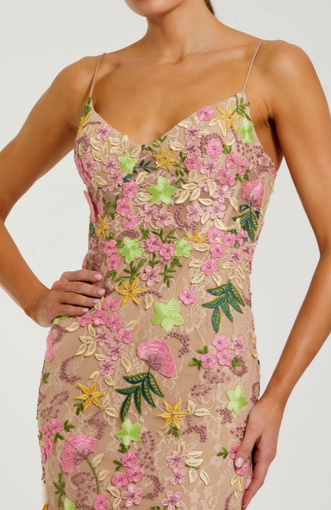 Floral Emb Column Gown