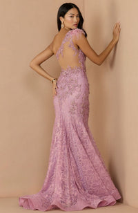 Feathered One Shoulder Gown