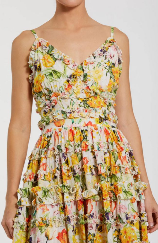 Floral Print Ruffle Midi Dress