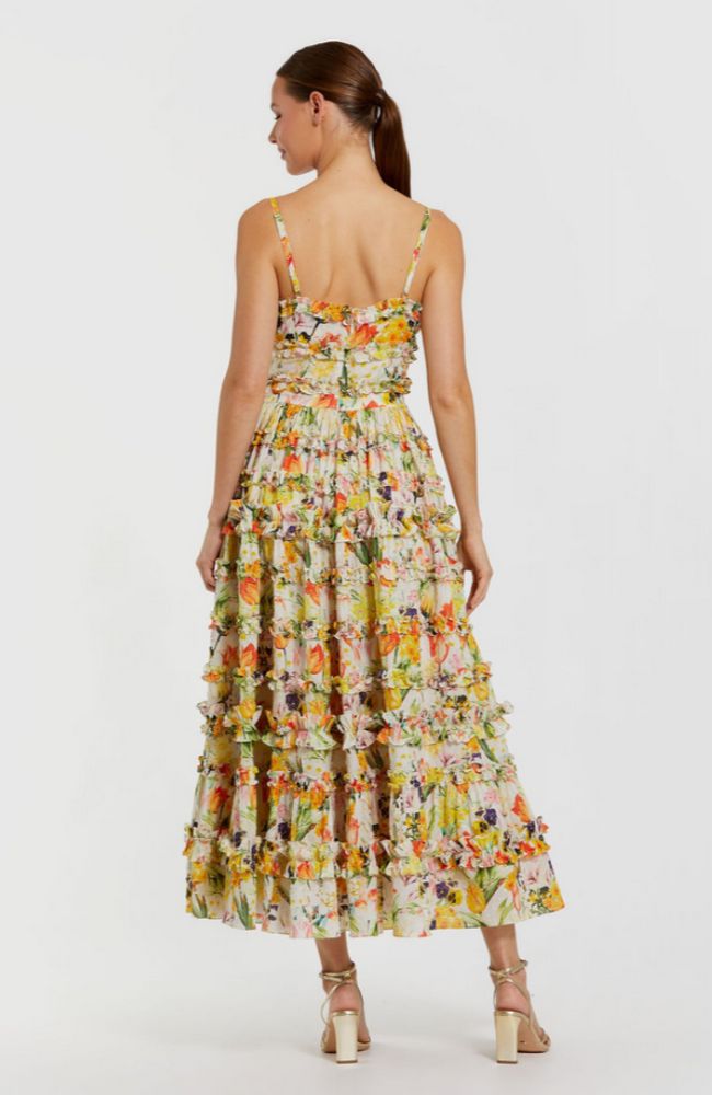 Floral Print Ruffle Midi Dress