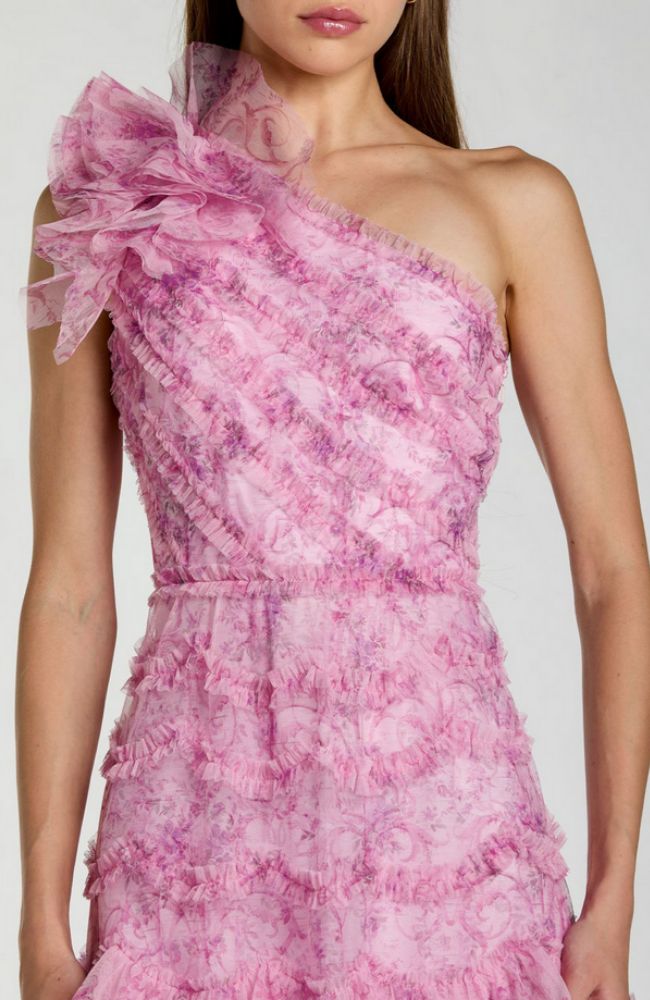 Mesh Ruffle A Line Midi Dress