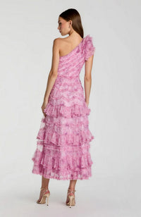Mesh Ruffle A Line Midi Dress