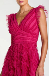 Mesh Ruffle A Line Ankle Dress