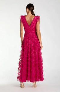 Mesh Ruffle A Line Ankle Dress