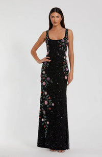 Floral Beaded Mesh Gown