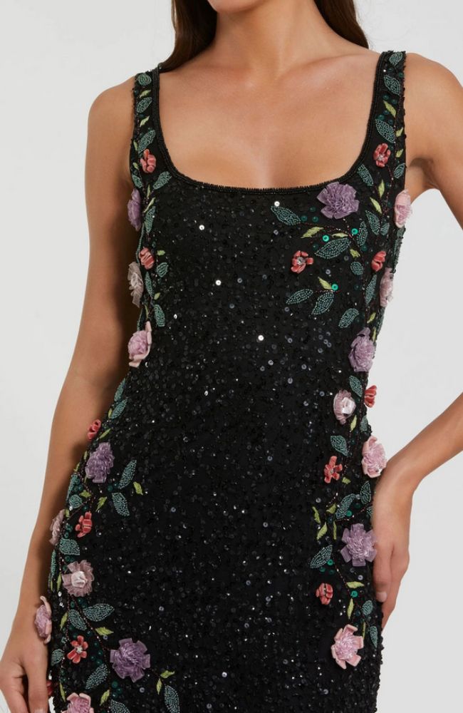 Floral Beaded Mesh Gown