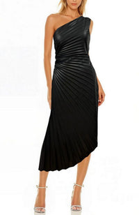 Assymetrical Pleated Leather Dress