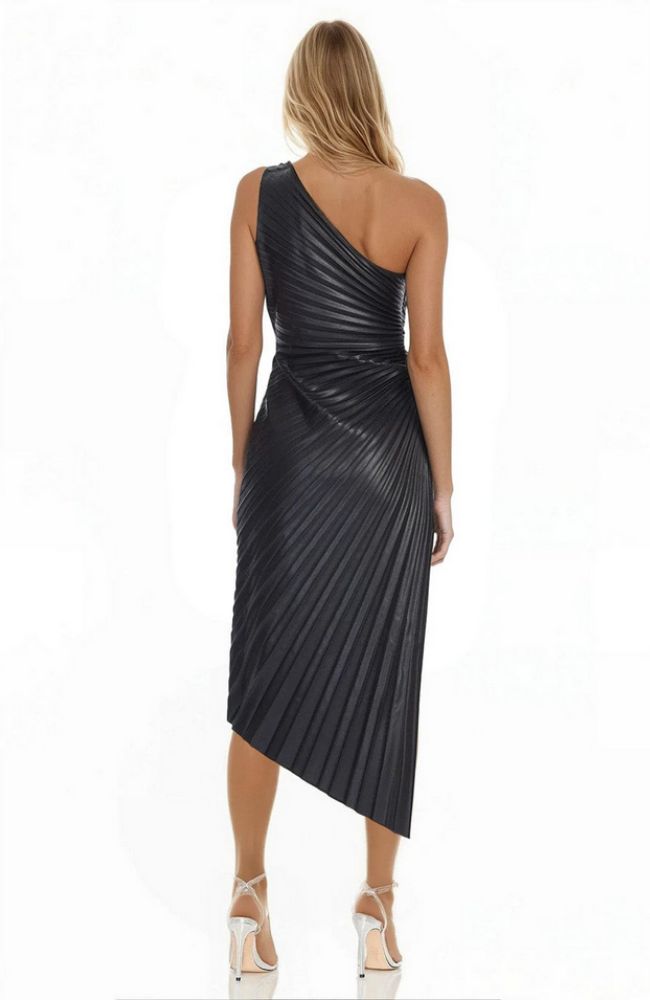 Assymetrical Pleated Leather Dress
