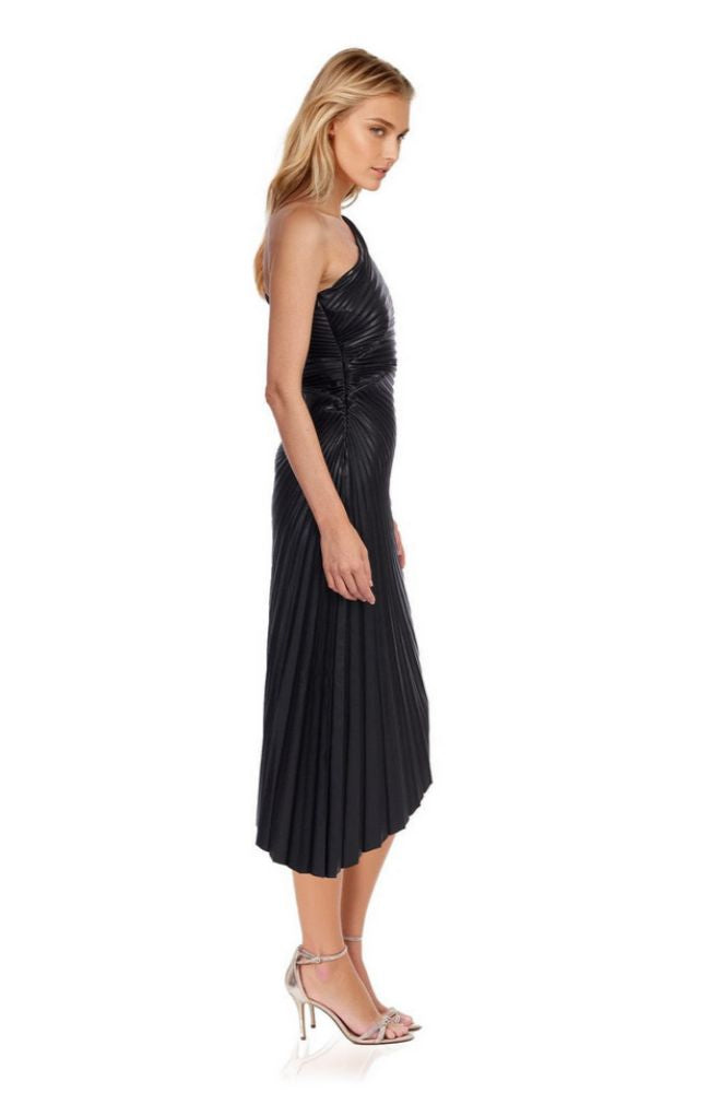 Assymetrical Pleated Leather Dress
