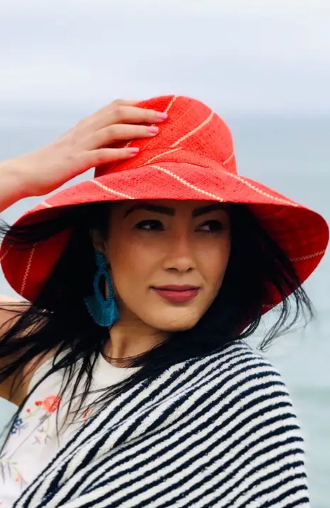 Sun Hat Coral Pinstripe 5 Inch
