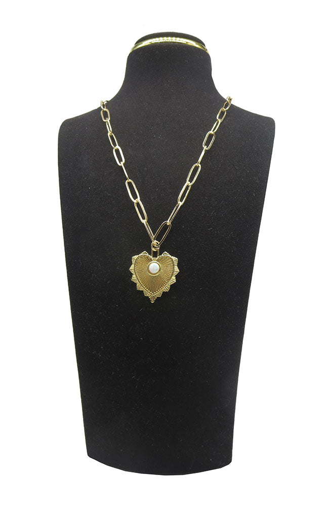 Opal Heart Link Chain Necklace