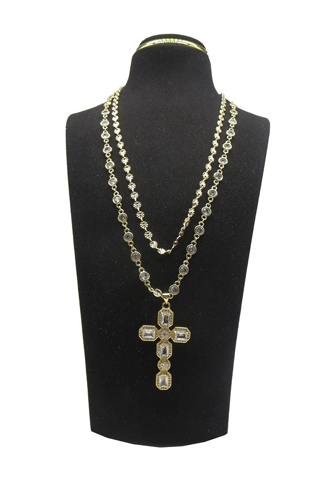 CZ Cross Dbl Layer Necklace