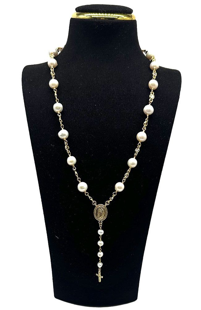 Pearl Rosary Gold Necklace