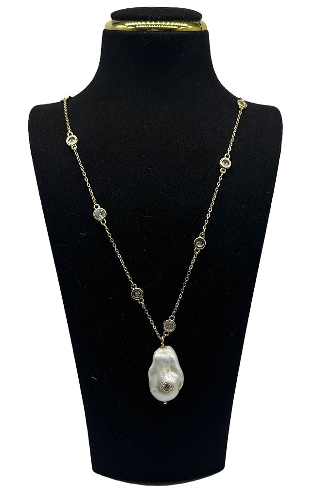 CZ Pearl Lg Layer Necklace