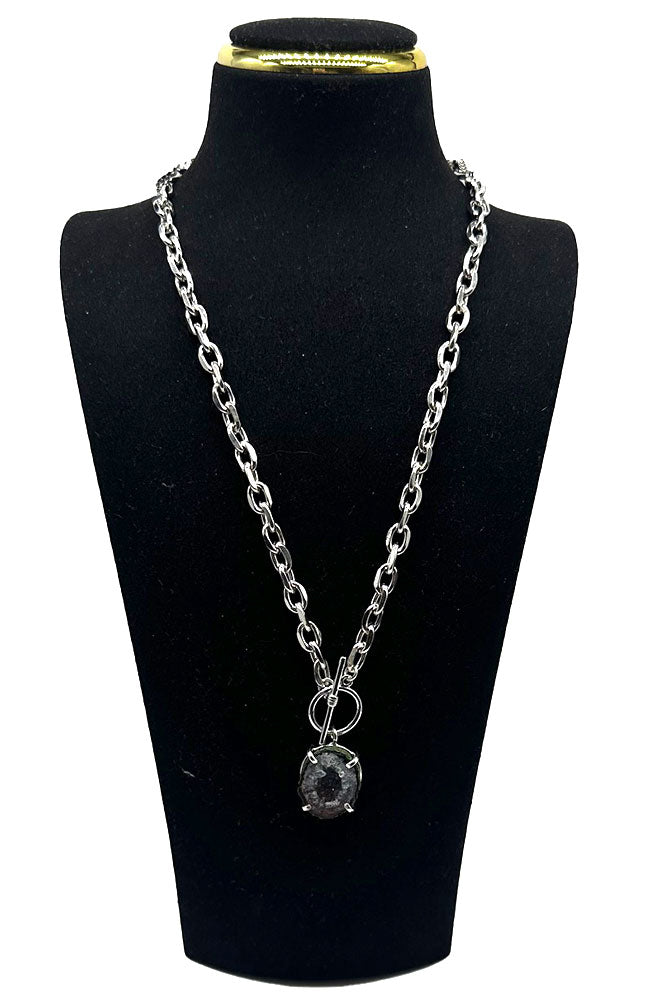 Black Geode Silver Toggle Necklace