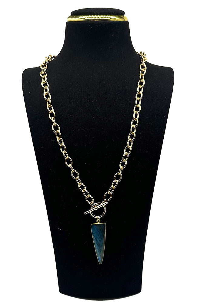 Lab Tri Gold Toggle Necklace