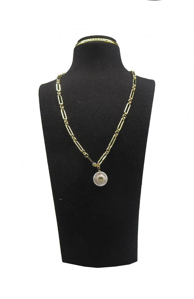 CZ Pearl Gold LInk Necklace