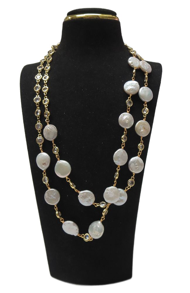 CZ Pearl Long Layer Necklace