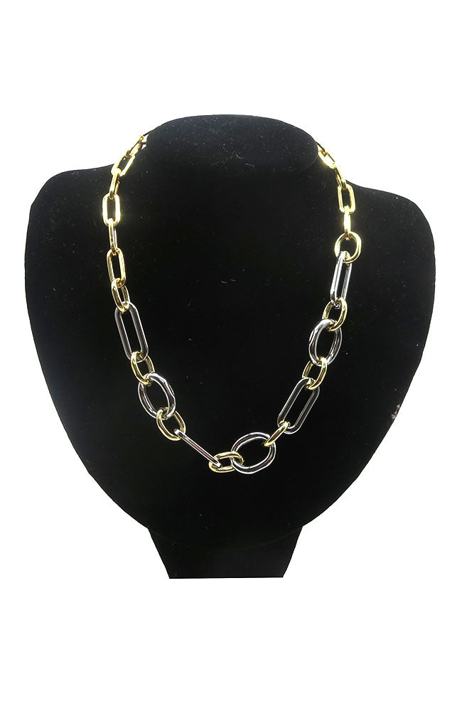 2 Tone Oval Paperclip Link Necklace