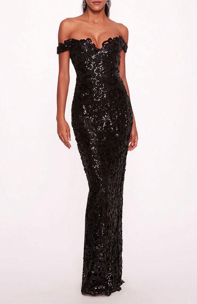 Organic Neckline Sequin Gown