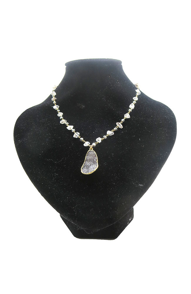 Black Druzy on Herkimer Necklace