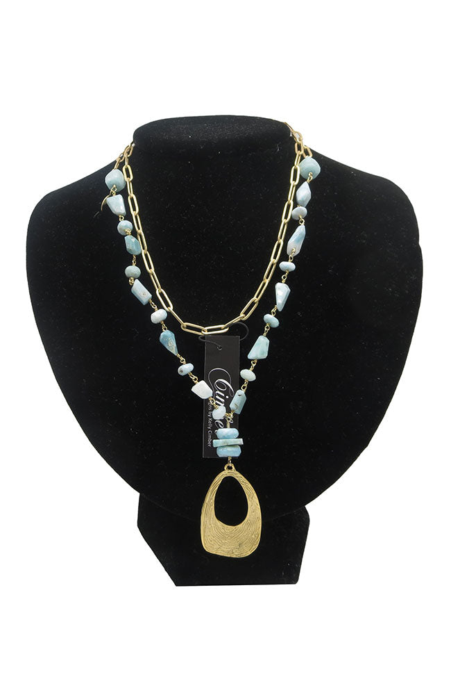 Larimar Pendant Gold Link Necklace