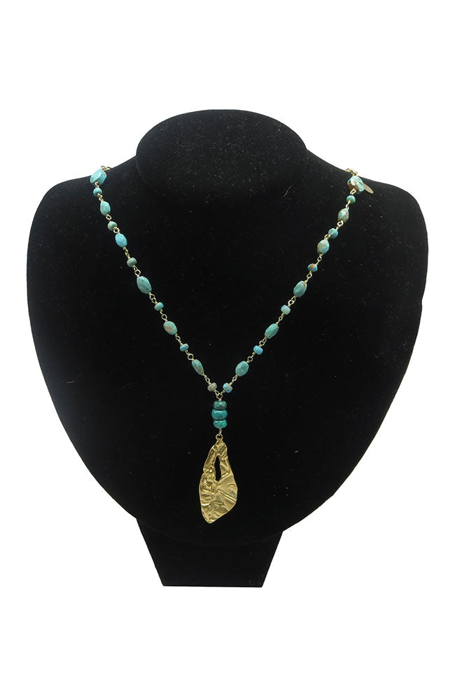 Turquoise Gold Leaf Necklace
