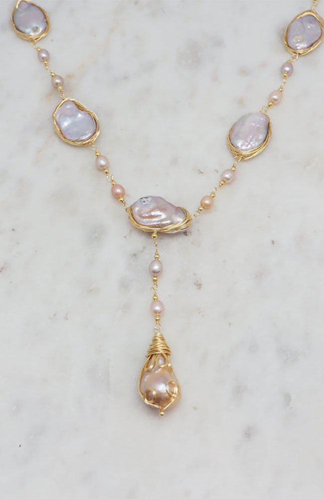 Solena Pearl Y Drop Necklace