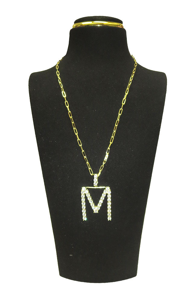 SS Gold Plated CZ Necklace Letter M