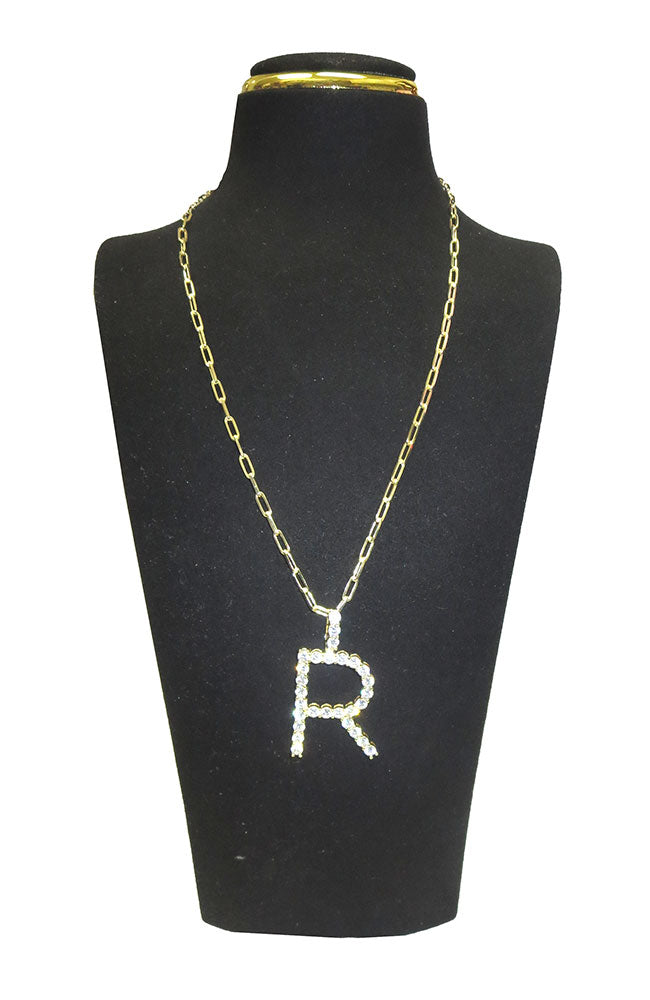 SS Gold Plated CZ Necklace Letter R
