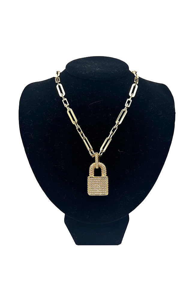 Gold Pave CZ Padlock Necklace