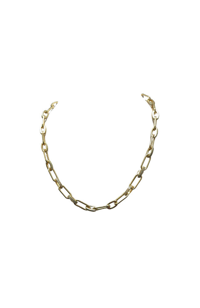 Gold CZ Link Chain Necklace