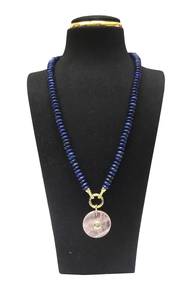 Lapis Rondell Necklace Rose Disc