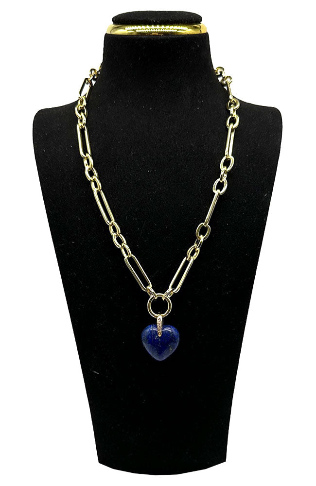 Gold Lapis CZ Heart Necklace