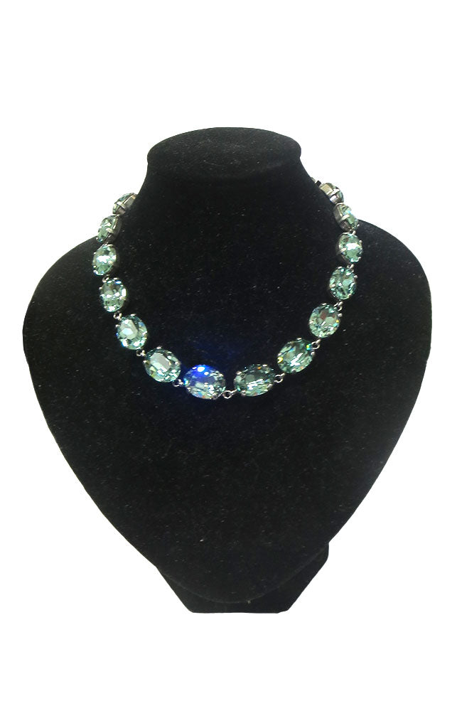 Ovals Blue Green Silver Necklace