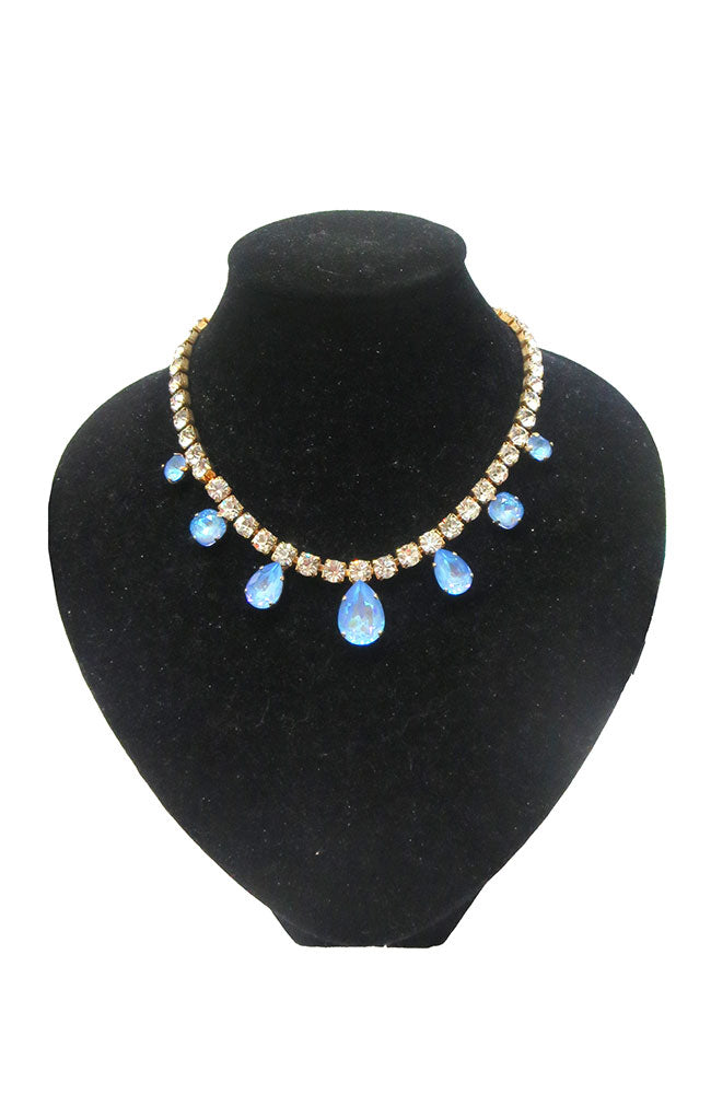 7 Lightt Blue Stone Crystals Necklace