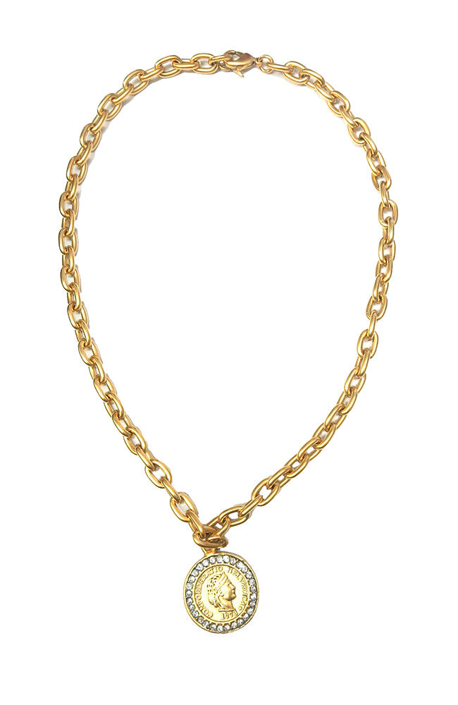 Gold CZ Coin Necklace