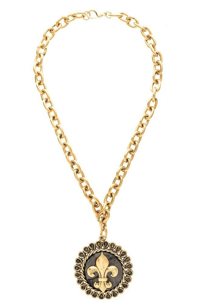 Black Fleur De Lis Necklace