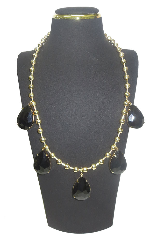 5 Teardrop Black Stone Gold Necklace