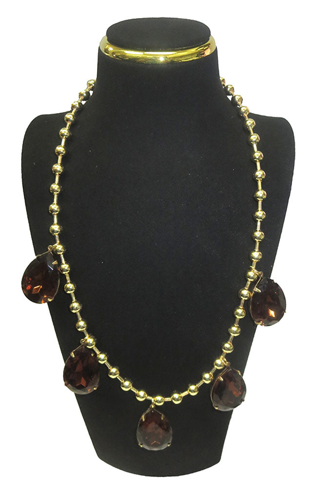 5 Teardrop Brown Stone Gold Necklace