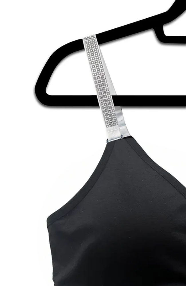 Black Plunge Bra White Crystals Strapit