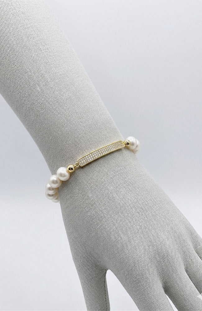 Pearl Bracelet CZ Bar