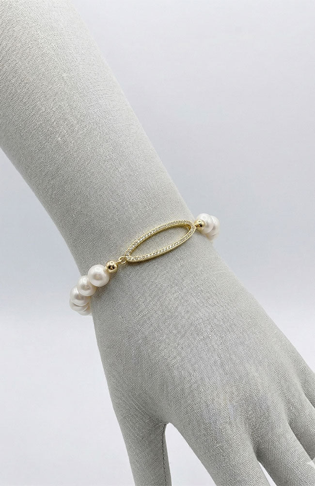 Pearl Bracelet CZ Oval